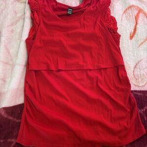 Red Sleeveless Maternity Top with Lace Details